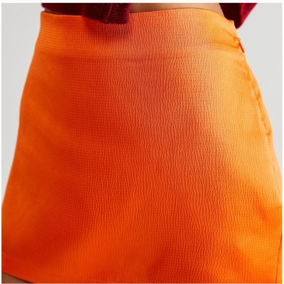 Free People Blaze Orange All The Way Satin Mini Skirt summer classic casual - Picture 3 of 7